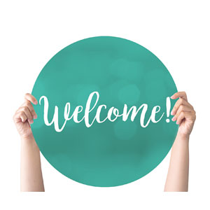 Turquoise Welcome Hand Held Circle Handheld Signs