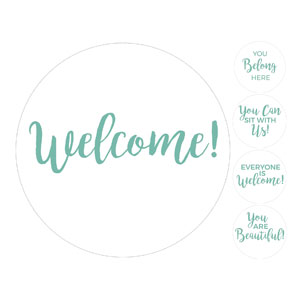 Turquoise Script Welcome Set Hand Held Circle Handheld Signs