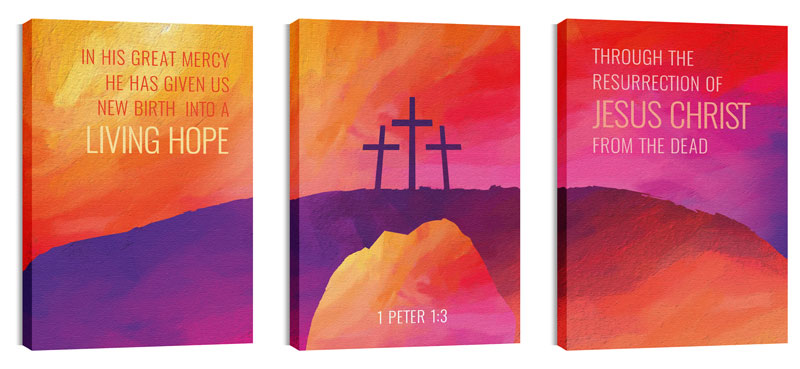 Wall Art, Easter, Calvary Paint Triptych, 24 x 36