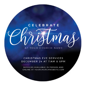 Celebrate Christmas Blue Sparkle Circle InviteCards 