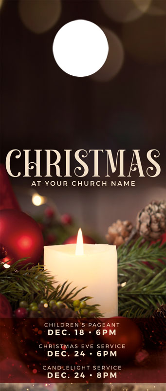 Door Hangers, Christmas, Christmas at Candle, Standard size 3.625 x 8.5, with 3 per 8.5 x 11 sheet