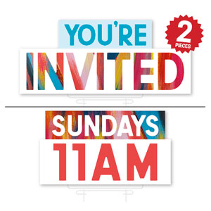 Colorful Collage You're Invited 11 AM Pair Die Cut Yard Sign