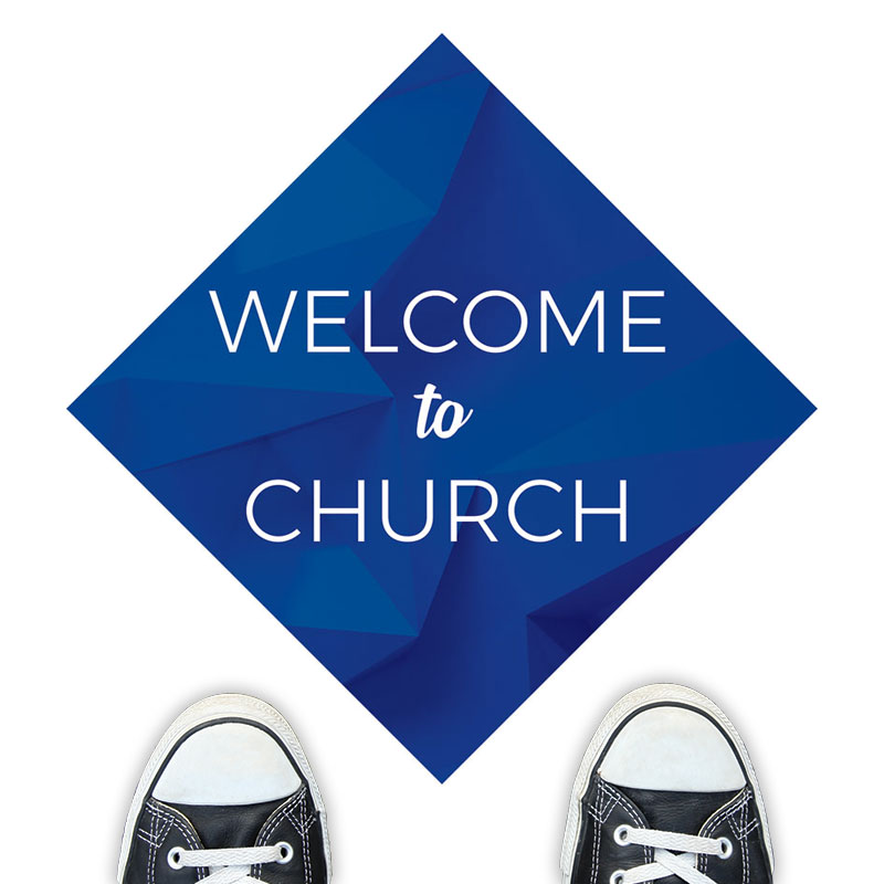 Floor Stickers, Welcome, Blue Abstract Welcome To Church, 17 x 17