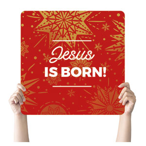 Foil Snowflake Red Jesus Born Square Handheld Signs