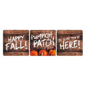 Pumpkin Patch Wood Grain Set Square Handheld Signs