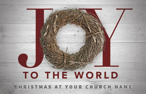 Church Postcards, Christmas, Joy Twig Wreath, 5.5 X 8.5