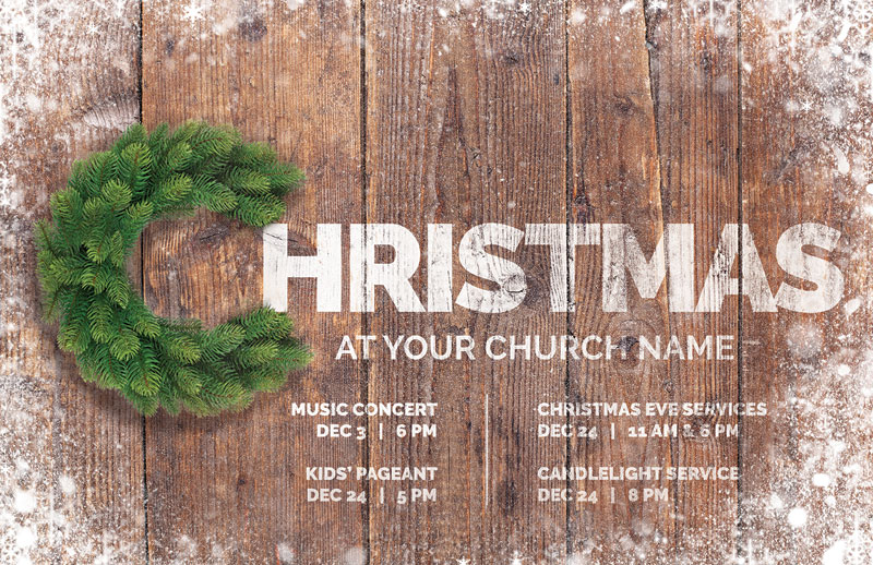 Church Postcards, Christmas, Christmas C Wreath , 5.5 X 8.5