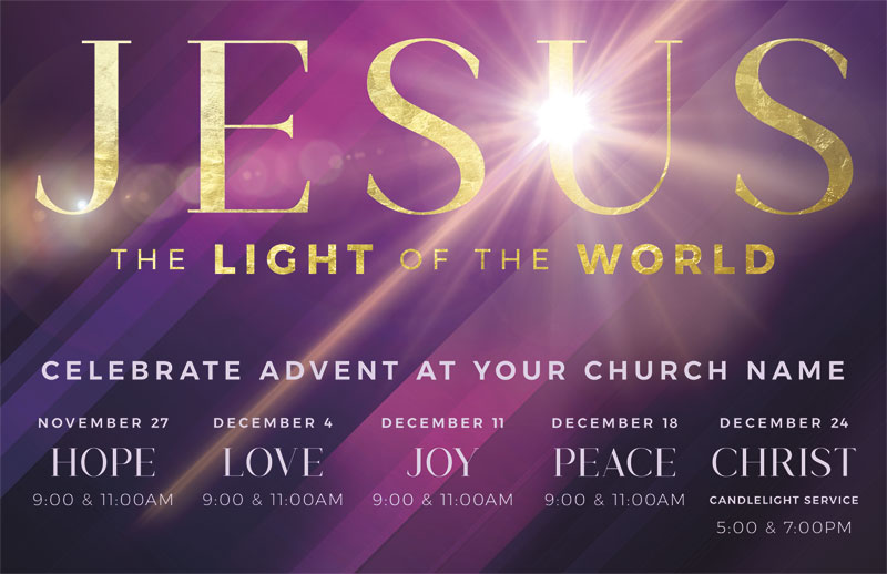 Church Postcards, Christmas, Jesus Light of the World, 5.5 X 8.5