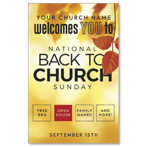 Back to Church Welcomes You Orange Leaves Medium InviteCards
