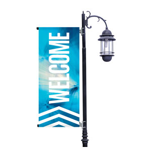 Chevron Welcome Blue Light Pole Banners