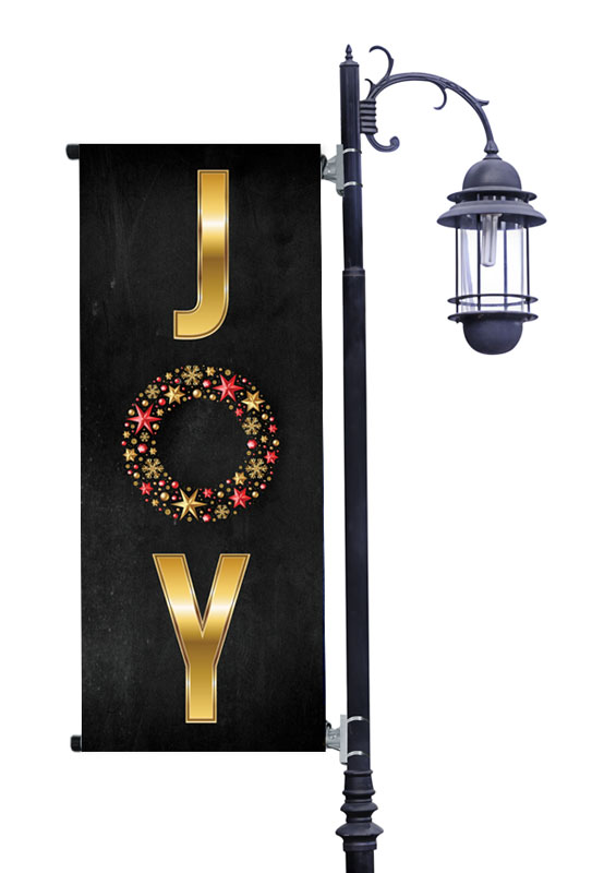 Banners, Christmas, Gold Joy Wreath, 2' x 5'