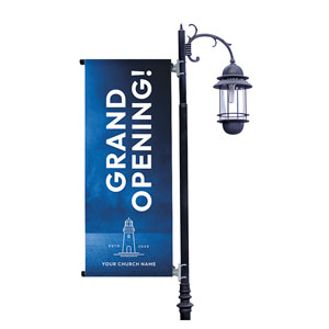 Grand Opening Blue Light Pole Banners