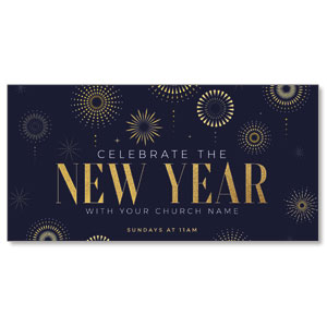 New Year Gold Fireworks 11" x 5.5" Oversized Postcards