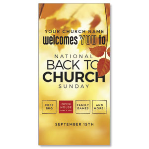 Back to Church Welcomes You Orange Leaves 11" x 5.5" Oversized Postcards
