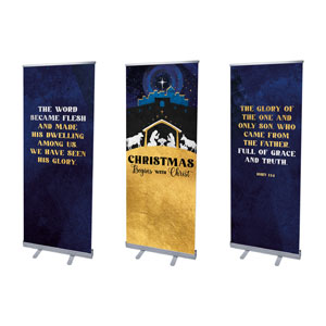 Nativity Begins with Christ Triptych 2'7" x 6'7"  Vinyl Banner