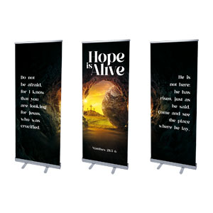 Hope Is Alive Tomb Triptych 2'7" x 6'7"  Vinyl Banner