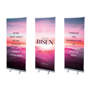 Risen Pink Sunrise Triptych 2'7" x 6'7"  Vinyl Banner