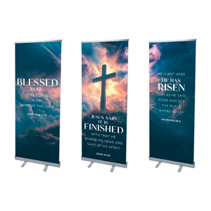 Easter He Is Risen Triptych 2'7" x 6'7"  Vinyl Banner