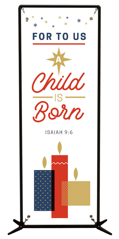 Banners, Christmas, Stamped Christmas Child Born, 2' x 6'