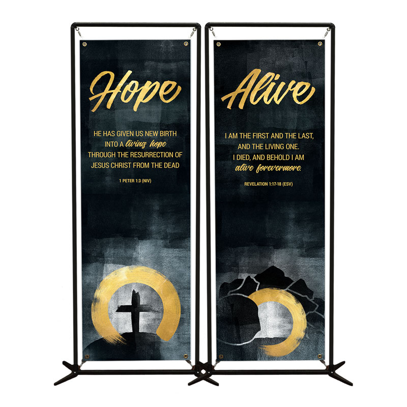Banners, Easter, Hope Is Alive Gold Pair, 2' x 6'
