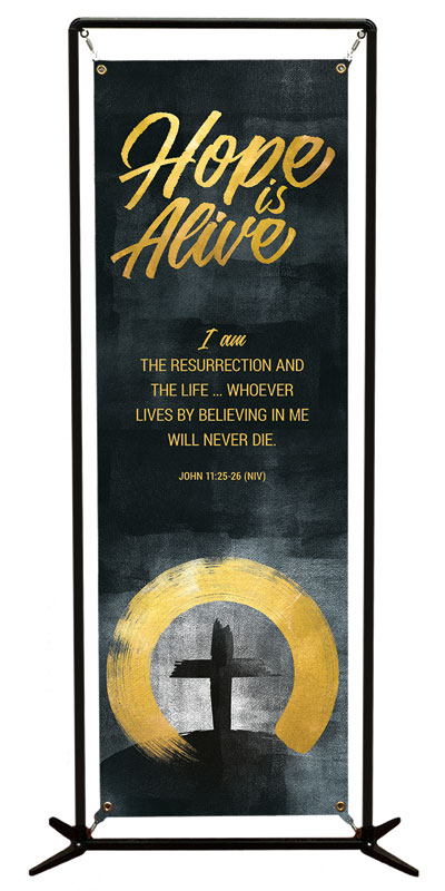 Banners, Easter, Hope Is Alive Gold Scripture, 2' x 6'
