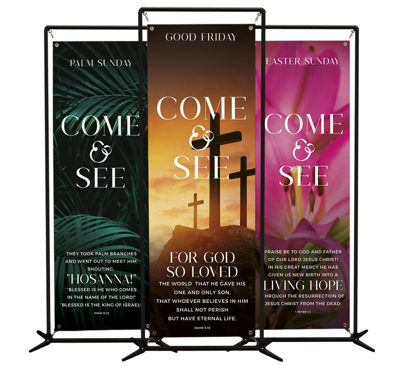 Banners, Easter, Come And See Flowers Triptych, 2' x 6'