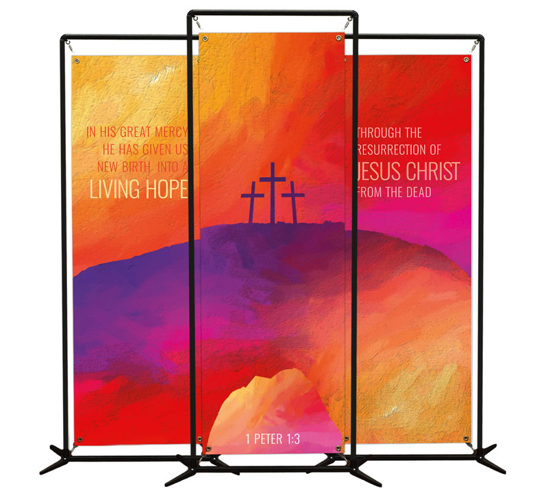 Banners, Easter, Calvary Paint Triptych, 2' x 6'