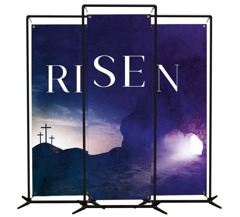 Banners, Easter, Risen Cross Tomb Triptych, 2' x 6'