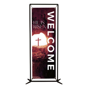 He Is Risen Tomb Cross 2' x 6' Banner