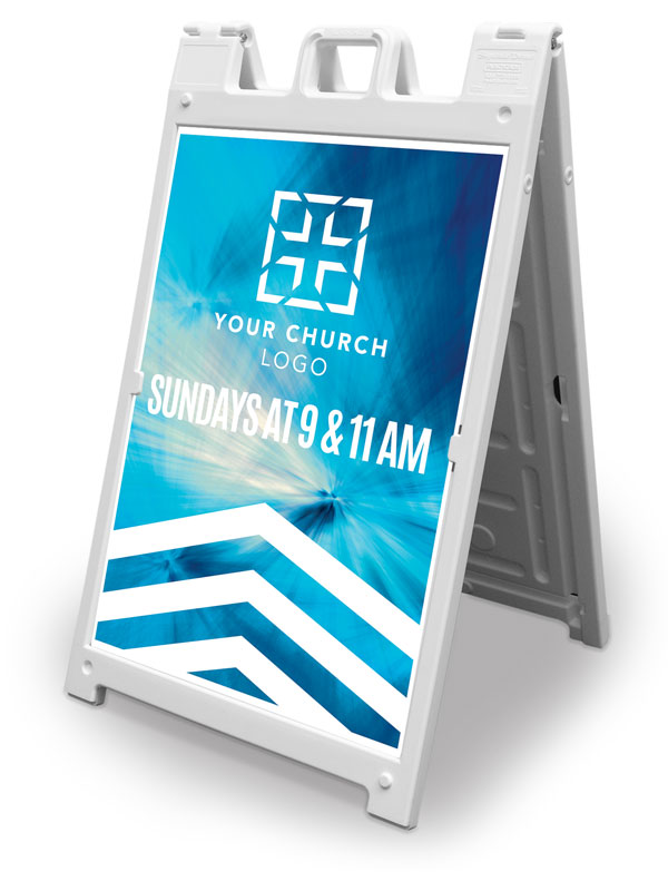 Banners, Chevron Welcome Blue Products, Chevron Blue Church Logo, 2' x 3'