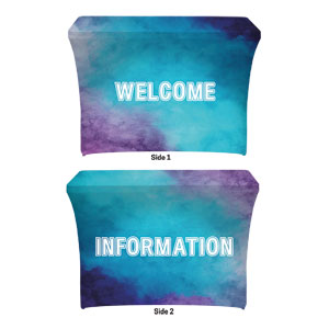 Blue Stucco Welcome Information Stretch Table Covers