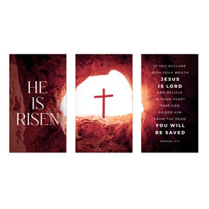 He Is Risen Tomb Cross Triptych 3 x 5 Vinyl Banner