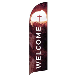 He Is Risen Tomb Cross Flag Banner