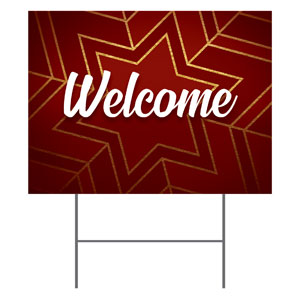 Red and Gold Snowflake Welcome Yard Signs - Stock 1-sided